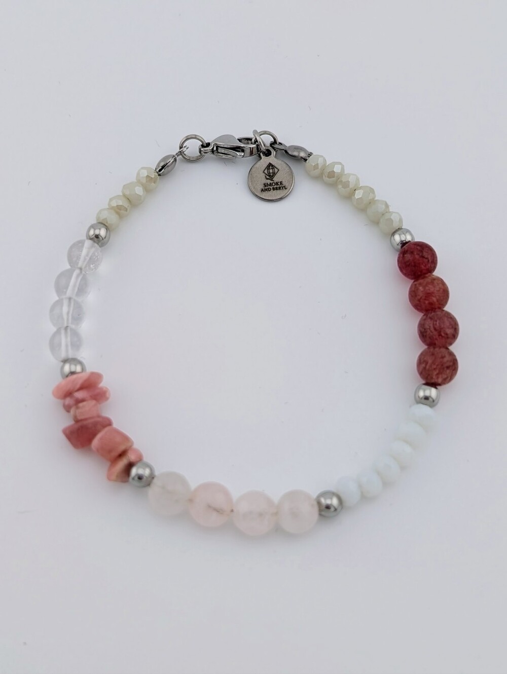 Rose Quartz & Crystal Bracelet - Artisan Gemstone Jewelry - D063